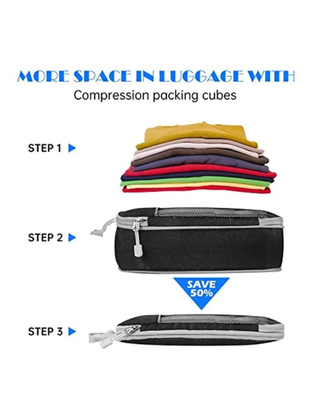 Compression Packing Cubes Travel Organizer Set Luggage Bags 7 Piece Space Saver